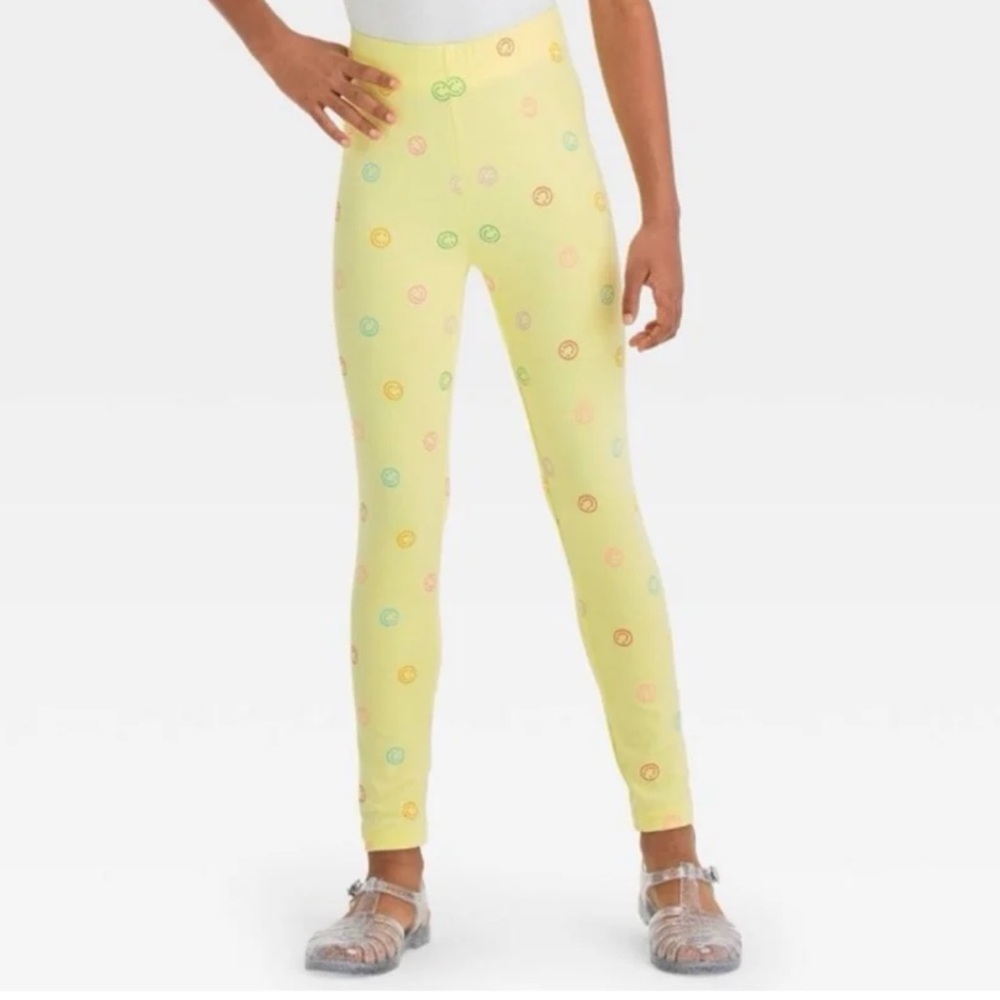 NWT Cat & Jack Size‎ XL (14) Light Yellow Leggings Pants Smiley Face Print